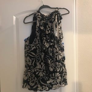Black and White Ruffle and tie sleeveless